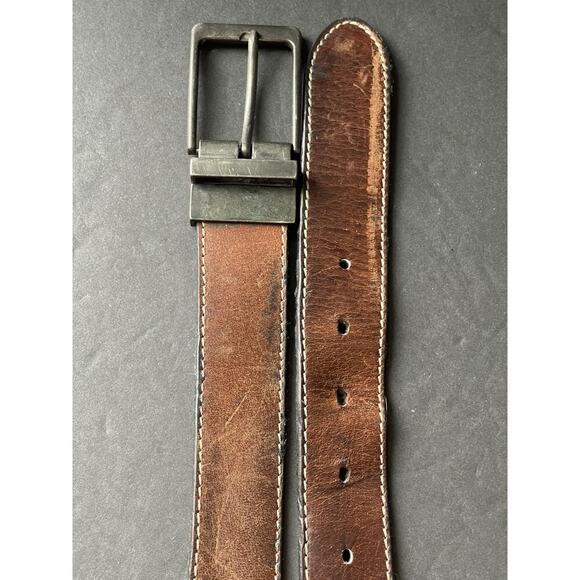 Mens Genuine Leather Belt Brown 40” Western Casual Workwear Rodeo Distressed - Picture 5 of 5